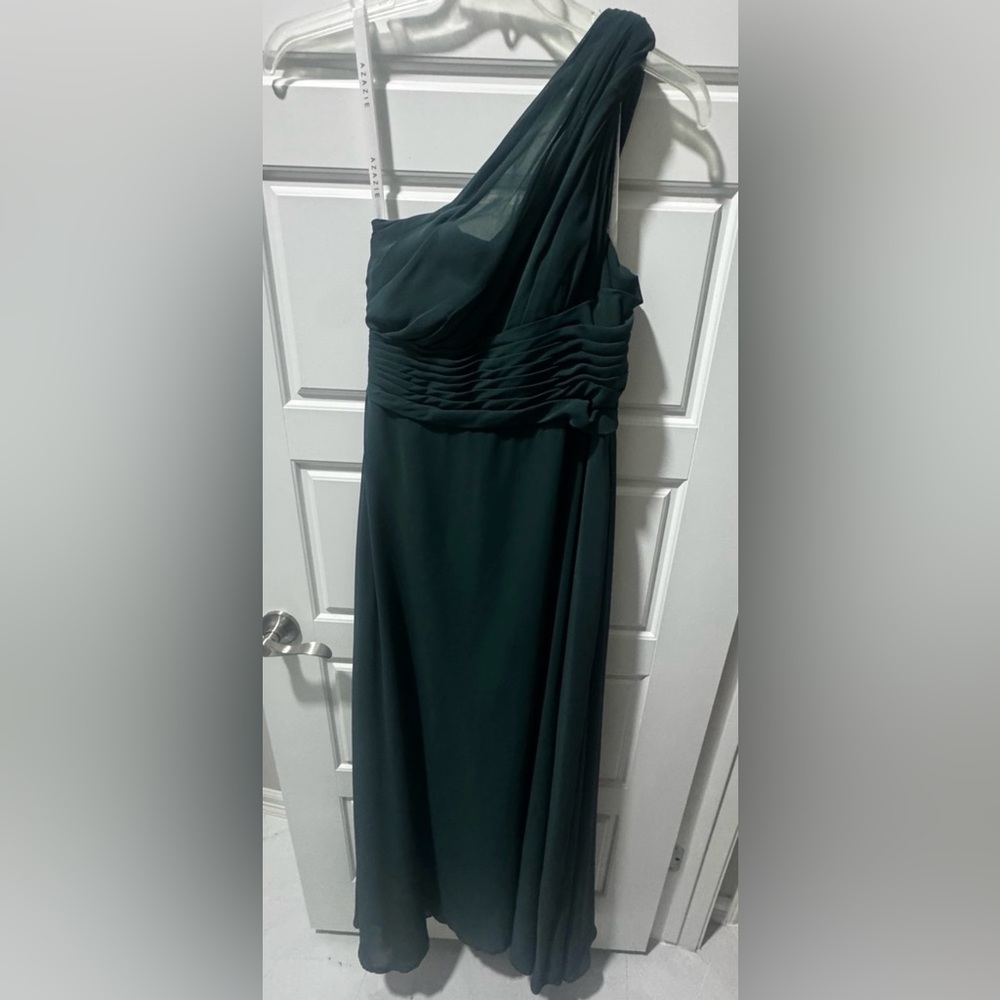 🌸 Pine, Azazie One-Shoulder Dress, Size 10 - Picture 3 of 11